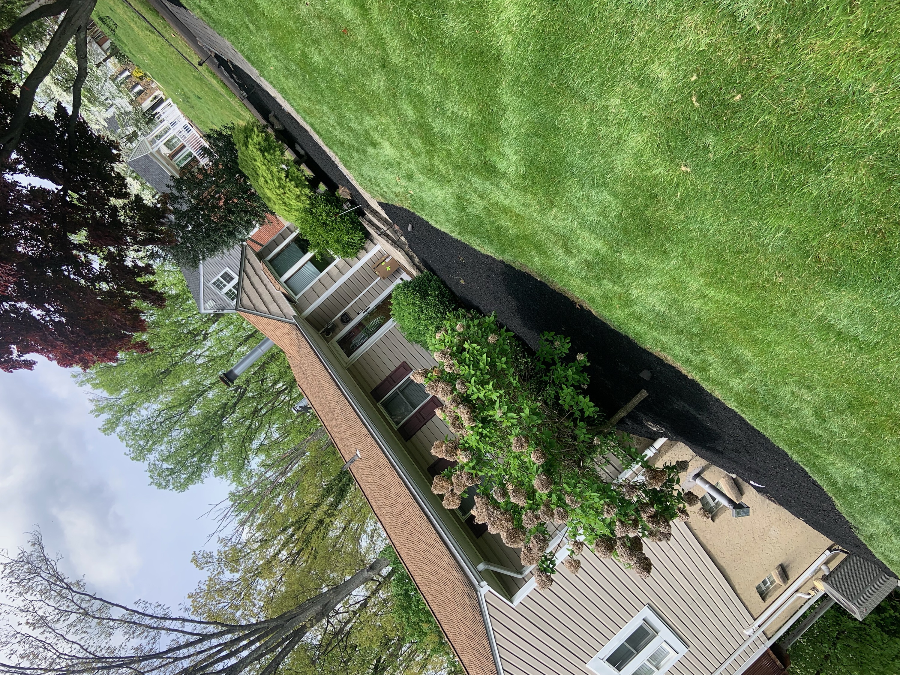 Side angle of mulch beds and shrubs